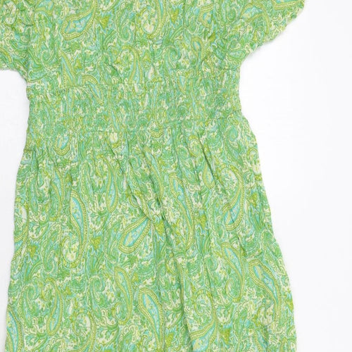 Zara Womens Green Geometric Viscose Maxi Size XL V-Neck Pullover