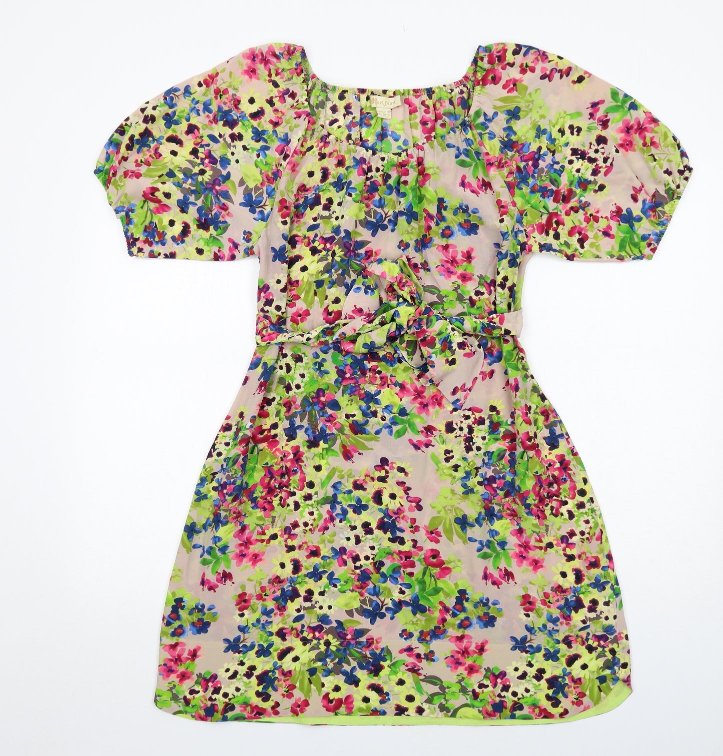 Monsoon Womens Multicoloured Floral Silk A-Line Size 8 Round Neck Pullover