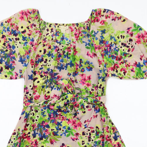 Monsoon Womens Multicoloured Floral Silk A-Line Size 8 Round Neck Pullover