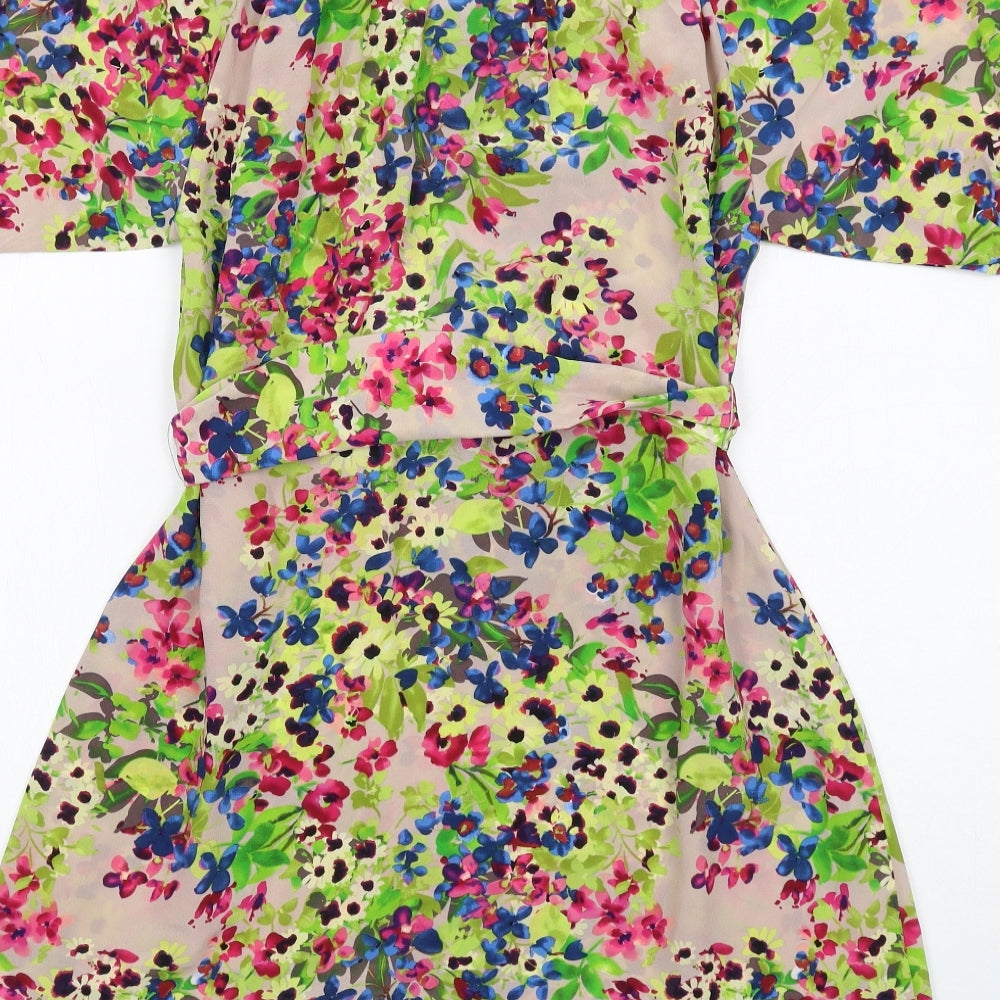 Monsoon Womens Multicoloured Floral Silk A-Line Size 8 Round Neck Pullover
