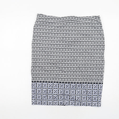 Marks and Spencer Womens Black Geometric Cotton A-Line Skirt Size 12 Zip