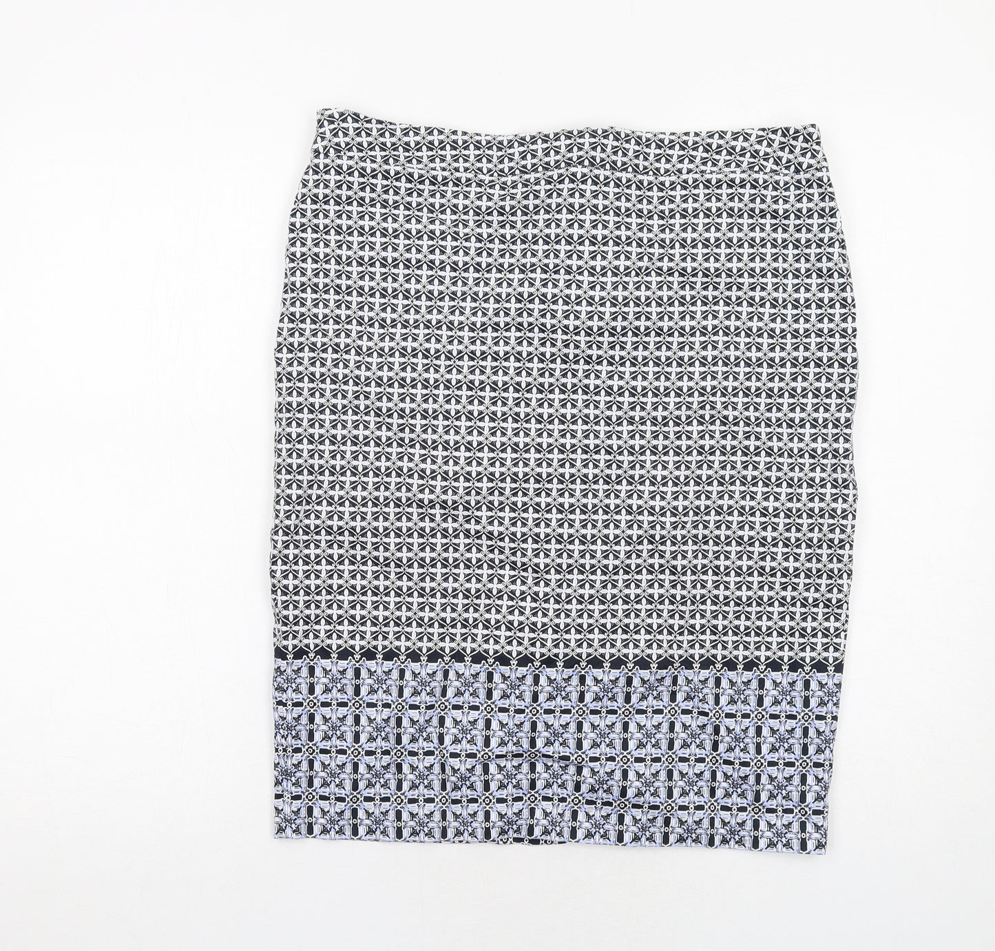 Marks and Spencer Womens Black Geometric Cotton A-Line Skirt Size 12 Zip