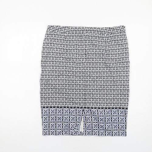 Marks and Spencer Womens Black Geometric Cotton A-Line Skirt Size 12 Zip