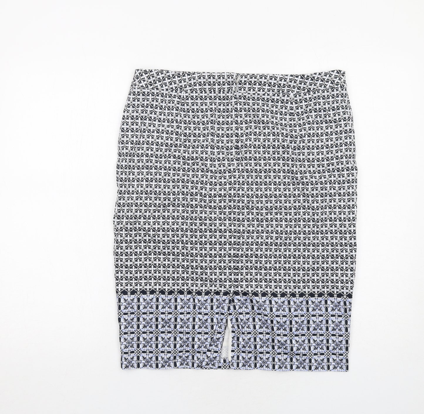 Marks and Spencer Womens Black Geometric Cotton A-Line Skirt Size 12 Zip