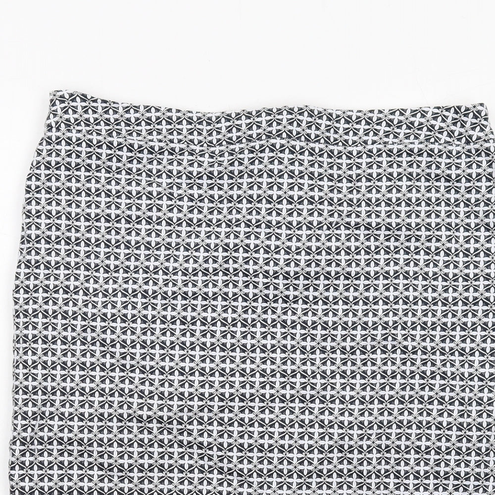 Marks and Spencer Womens Black Geometric Cotton A-Line Skirt Size 12 Zip