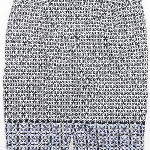 Marks and Spencer Womens Black Geometric Cotton A-Line Skirt Size 12 Zip