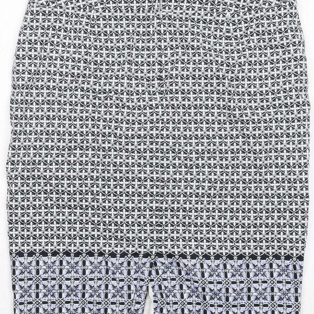 Marks and Spencer Womens Black Geometric Cotton A-Line Skirt Size 12 Zip