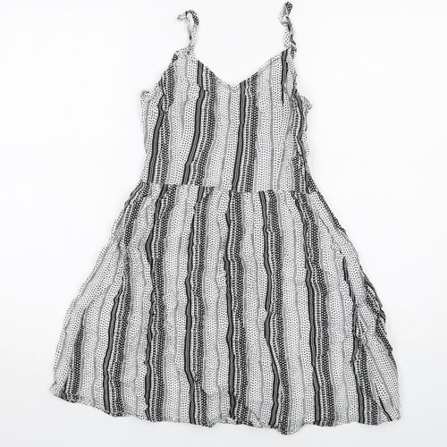 H&M Womens Black Geometric Viscose Tank Dress Size 8 V-Neck Pullover