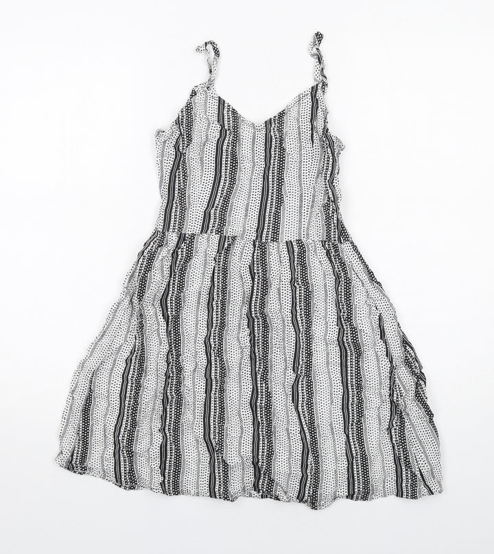 H&M Womens Black Geometric Viscose Tank Dress Size 8 V-Neck Pullover