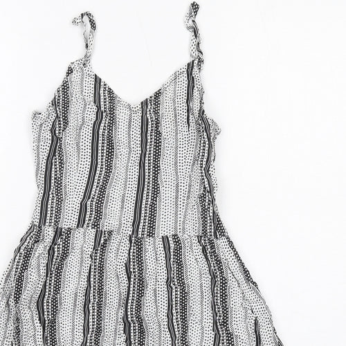 H&M Womens Black Geometric Viscose Tank Dress Size 8 V-Neck Pullover