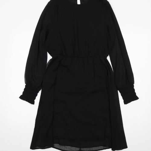 VERO MODA Womens Black Polyester A-Line Size S Round Neck Button