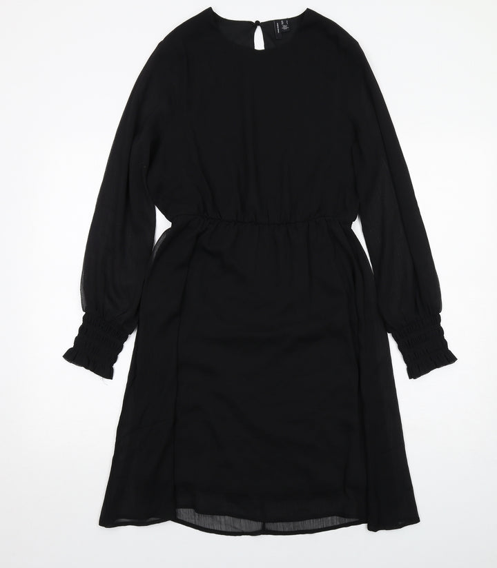 VERO MODA Womens Black Polyester A-Line Size S Round Neck Button