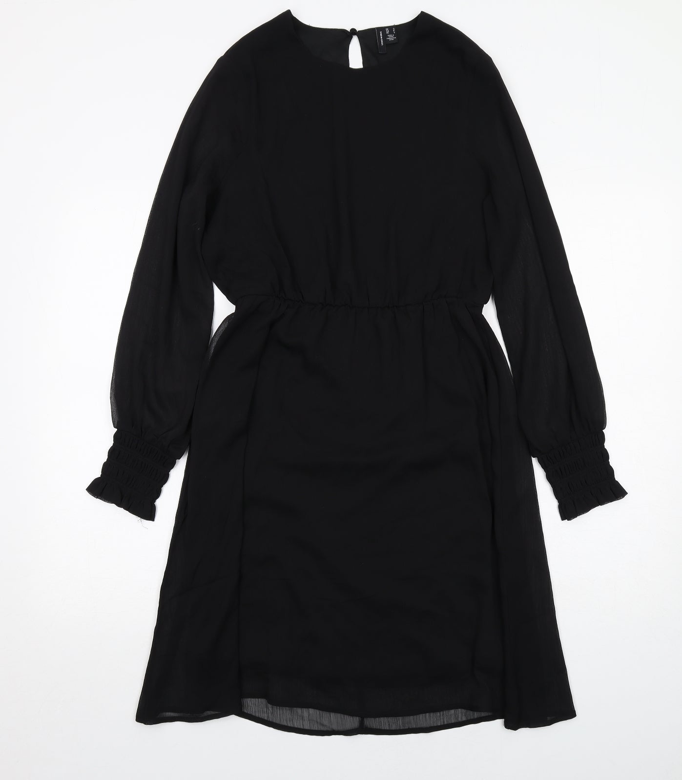VERO MODA Womens Black Polyester A-Line Size S Round Neck Button