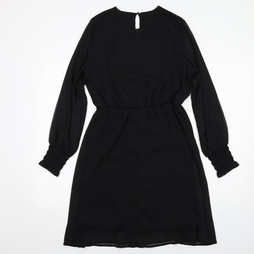 VERO MODA Womens Black Polyester A-Line Size S Round Neck Button