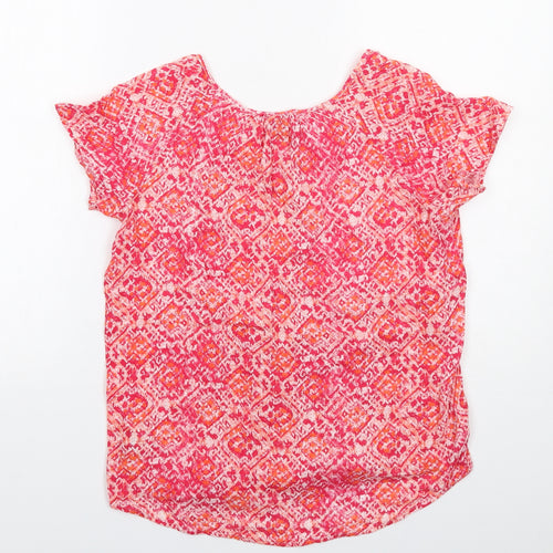 Gap Womens Pink Geometric Cotton Basic Blouse Size S V-Neck - Mosaic Print