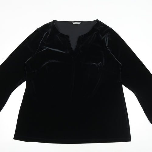 Marks and Spencer Womens Black Polyester Basic Blouse Size 20 V-Neck