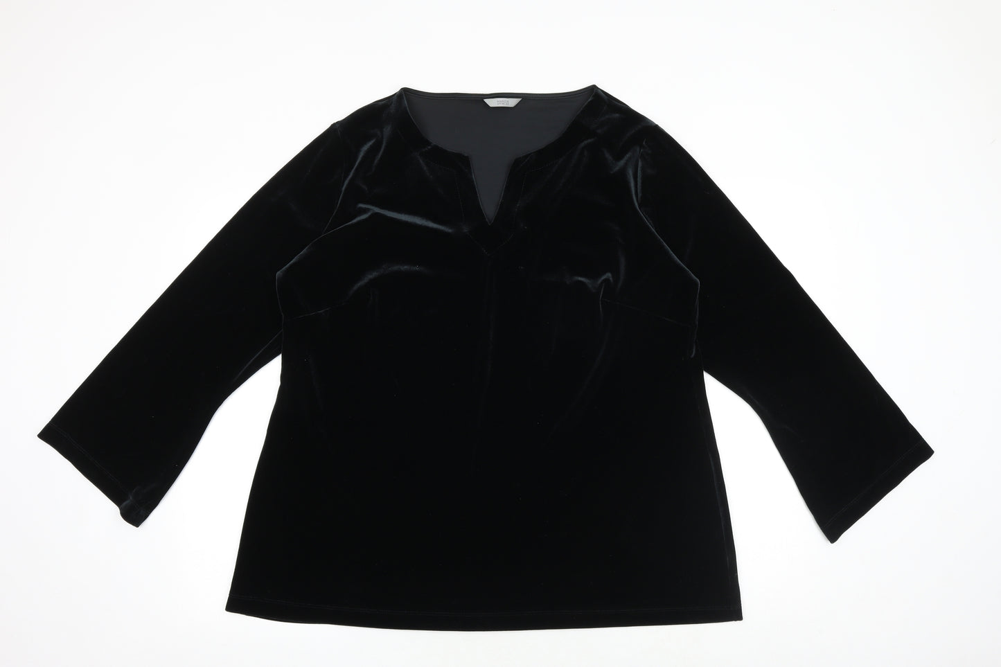 Marks and Spencer Womens Black Polyester Basic Blouse Size 20 V-Neck