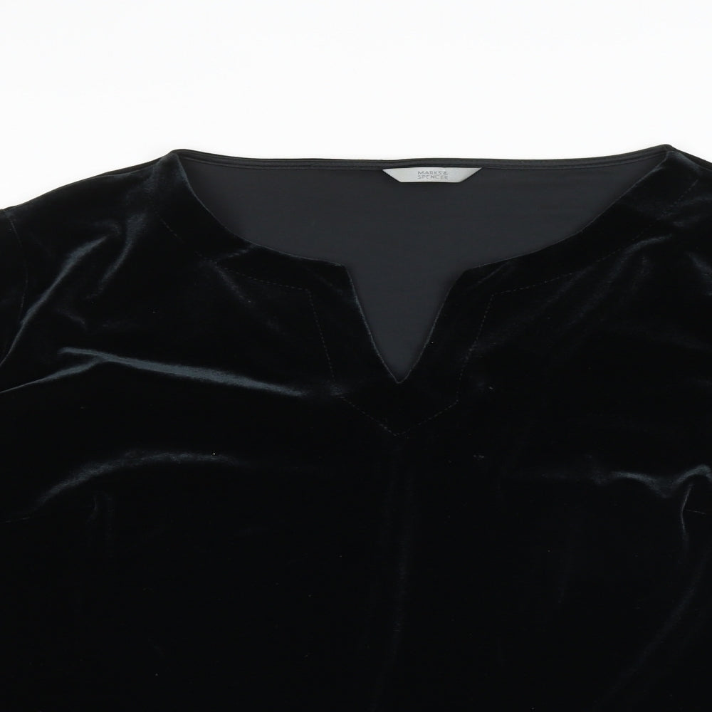 Marks and Spencer Womens Black Polyester Basic Blouse Size 20 V-Neck