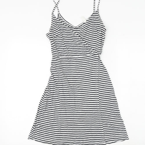 H&M Womens White Striped Cotton Tank Dress Size XS V-Neck Tie