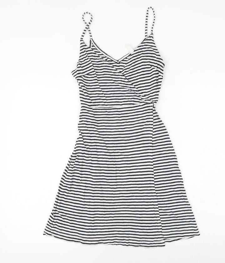 H&M Womens White Striped Cotton Tank Dress Size XS V-Neck Tie