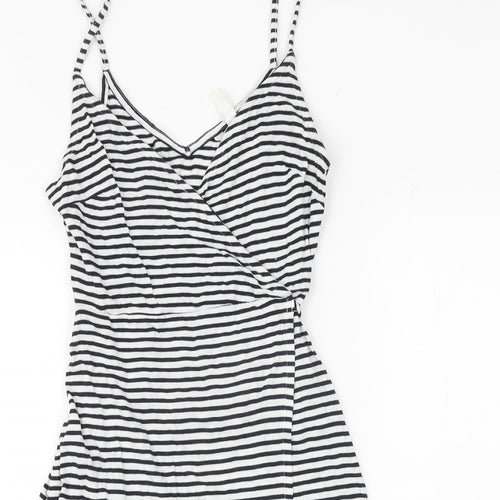 H&M Womens White Striped Cotton Tank Dress Size XS V-Neck Tie