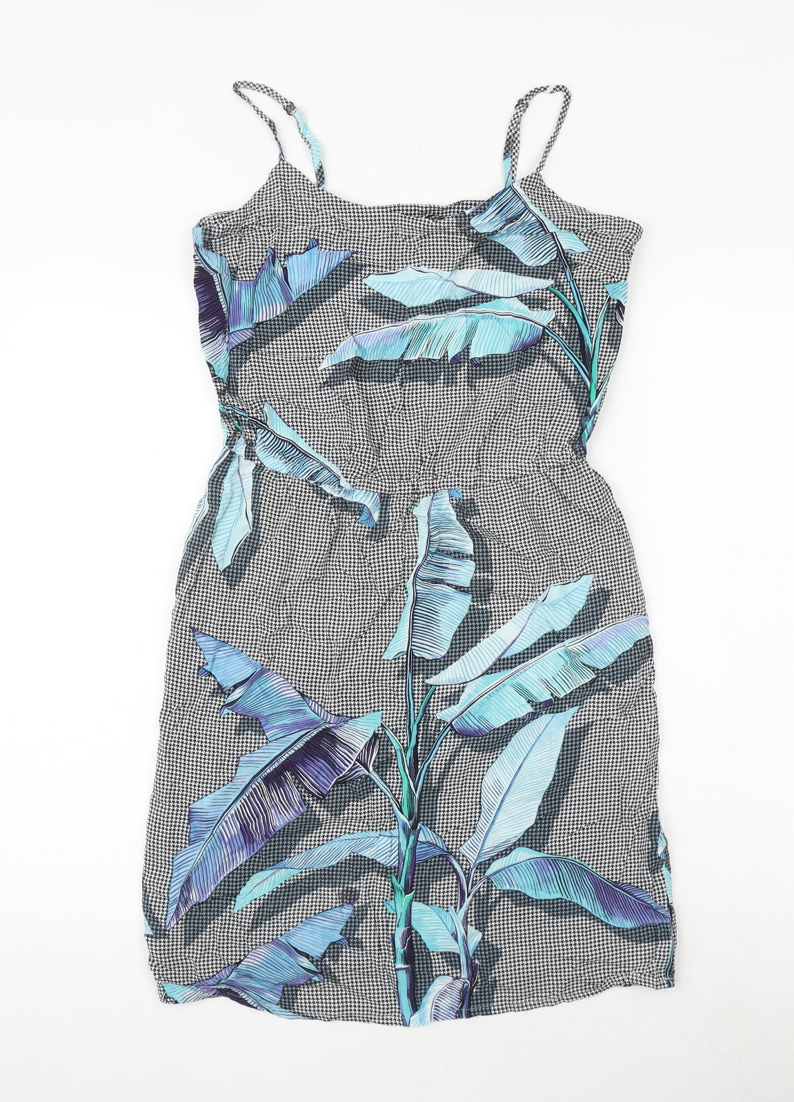 Warehouse Womens Multicoloured Geometric Viscose Tank Dress Size 10 Round Neck Pullover