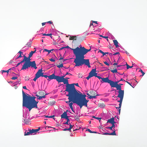 BPC Womens Multicoloured Floral Viscose Basic Blouse Size 20 V-Neck - Tie Front Detail