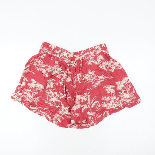 Fat Face Womens Pink Geometric Viscose Bermuda Shorts Size 12 Regular Drawstring - Palm Print