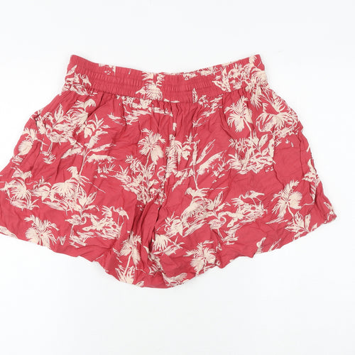 Fat Face Womens Pink Geometric Viscose Bermuda Shorts Size 12 Regular Drawstring - Palm Print