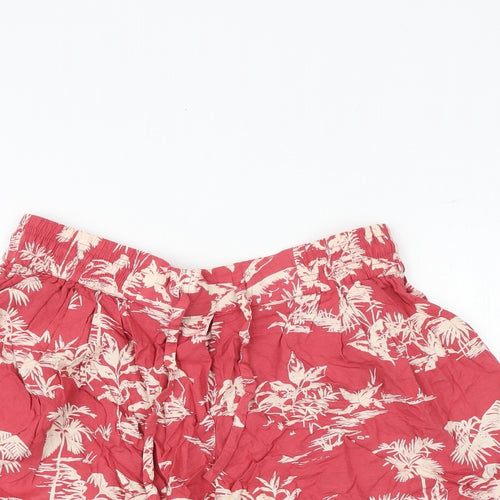 Fat Face Womens Pink Geometric Viscose Bermuda Shorts Size 12 Regular Drawstring - Palm Print