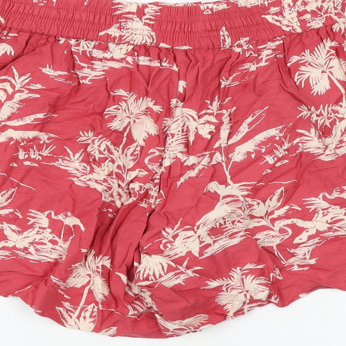 Fat Face Womens Pink Geometric Viscose Bermuda Shorts Size 12 Regular Drawstring - Palm Print