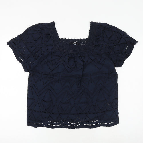 Dorothy Perkins Womens Blue 100% Cotton Basic Blouse Size 14 Square Neck - Broderie Anglaise