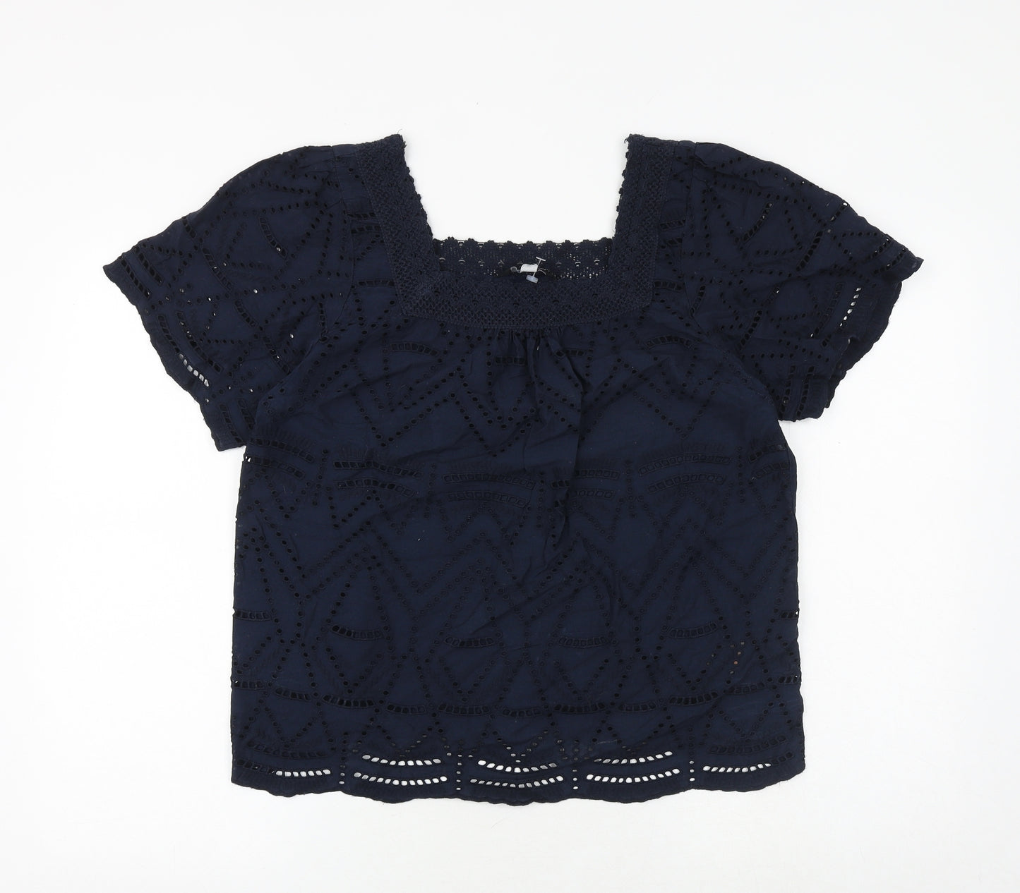 Dorothy Perkins Womens Blue 100% Cotton Basic Blouse Size 14 Square Neck - Broderie Anglaise