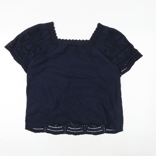 Dorothy Perkins Womens Blue 100% Cotton Basic Blouse Size 14 Square Neck - Broderie Anglaise