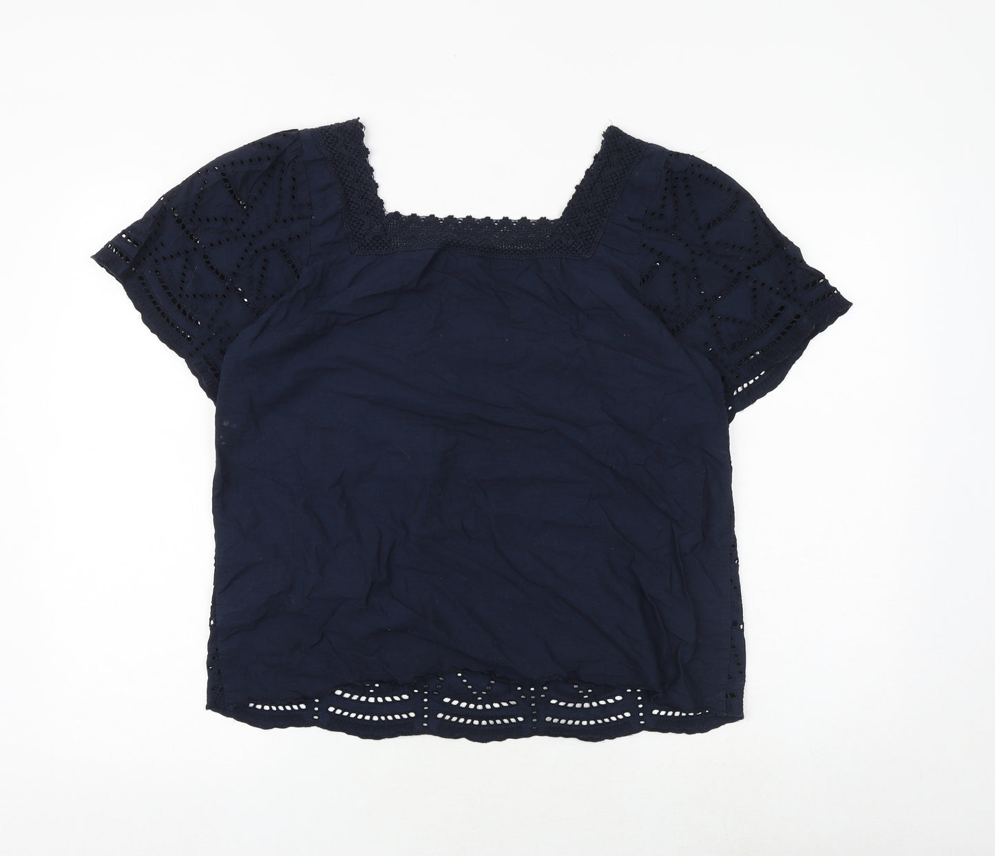 Dorothy Perkins Womens Blue 100% Cotton Basic Blouse Size 14 Square Neck - Broderie Anglaise