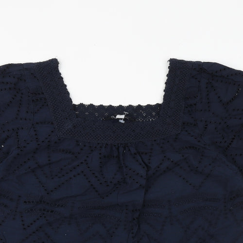 Dorothy Perkins Womens Blue 100% Cotton Basic Blouse Size 14 Square Neck - Broderie Anglaise