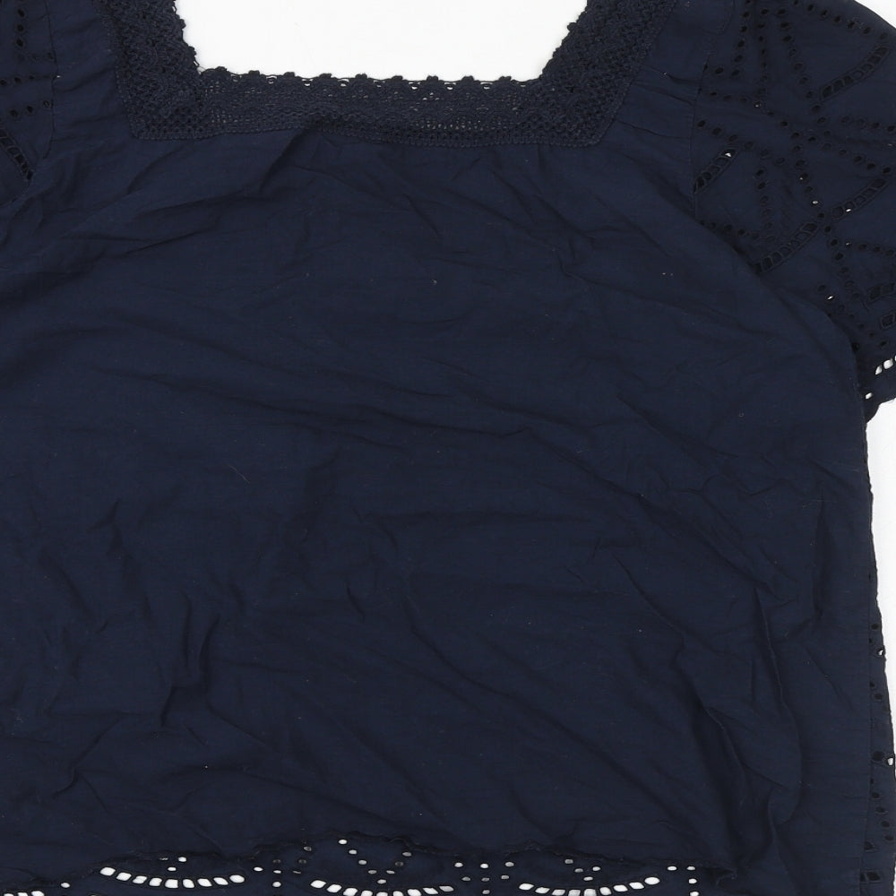 Dorothy Perkins Womens Blue 100% Cotton Basic Blouse Size 14 Square Neck - Broderie Anglaise