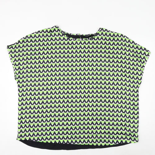 Marks and Spencer Womens Green Geometric Viscose Basic Blouse Size 24 Boat Neck