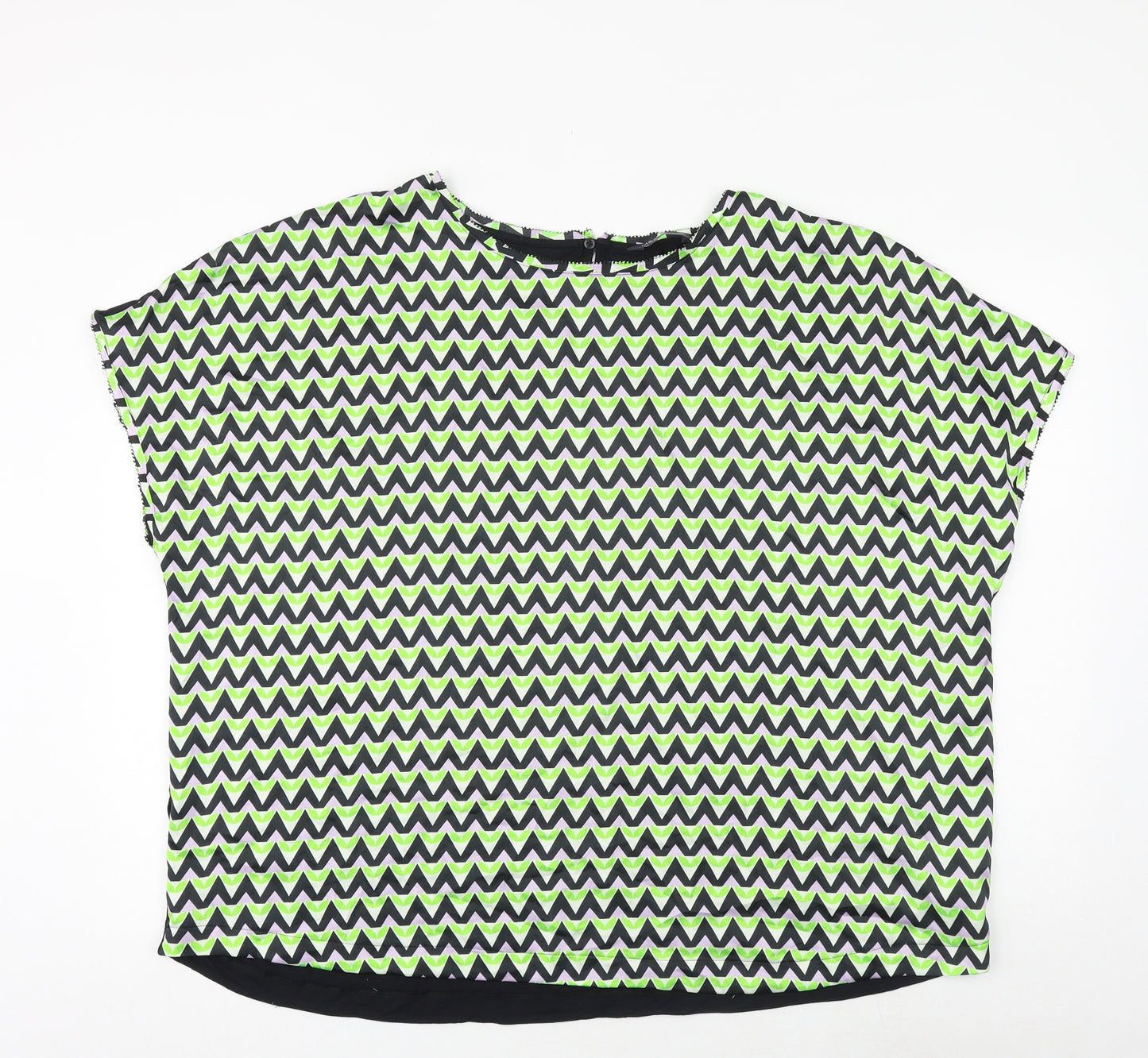 Marks and Spencer Womens Green Geometric Viscose Basic Blouse Size 24 Boat Neck