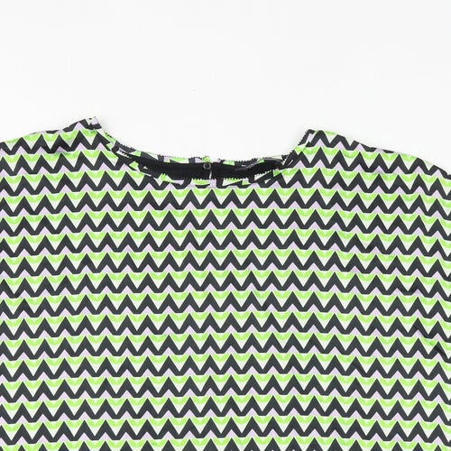 Marks and Spencer Womens Green Geometric Viscose Basic Blouse Size 24 Boat Neck