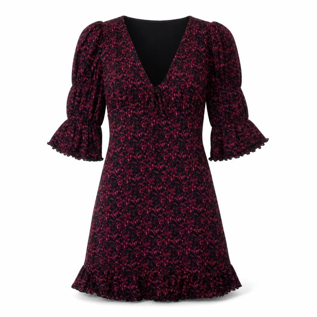 Front view of Topshop women’s pink geometric polyester a-line, size UK 4, v-neck zip