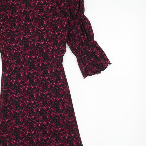 Topshop Womens Pink Geometric Polyester A-Line Size 4 V-Neck Zip