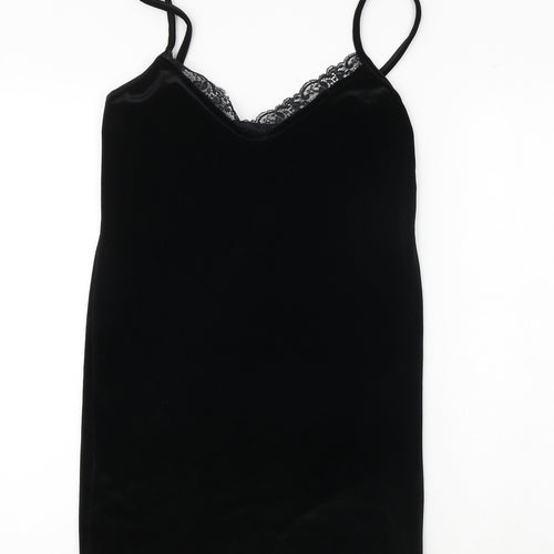 PRETTYLITTLETHING Womens Black Polyester Slip Dress Size 14 V-Neck Pullover