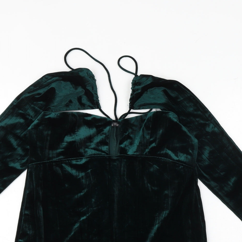 Zara Womens Green Polyester A-Line Size M Sweetheart Pullover