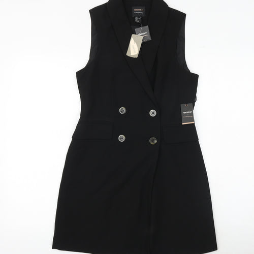 FOREVER 21 Womens Black Polyester Jacket Dress Size M Collared Button