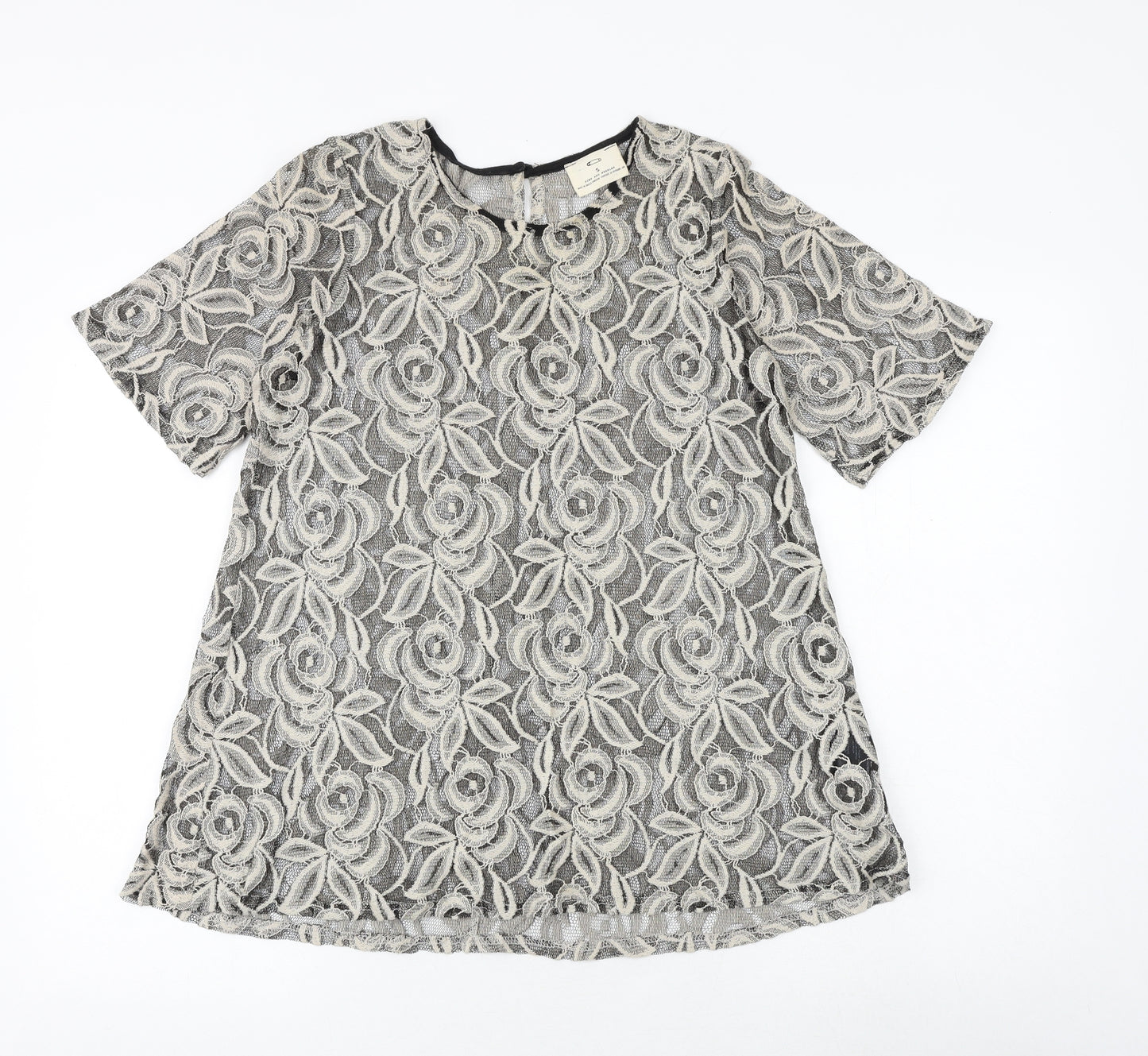 Pins and Needles Womens Black Floral Cotton Basic Blouse Size S Boat Neck