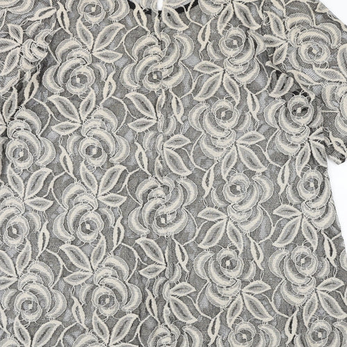 Pins and Needles Womens Black Floral Cotton Basic Blouse Size S Boat Neck
