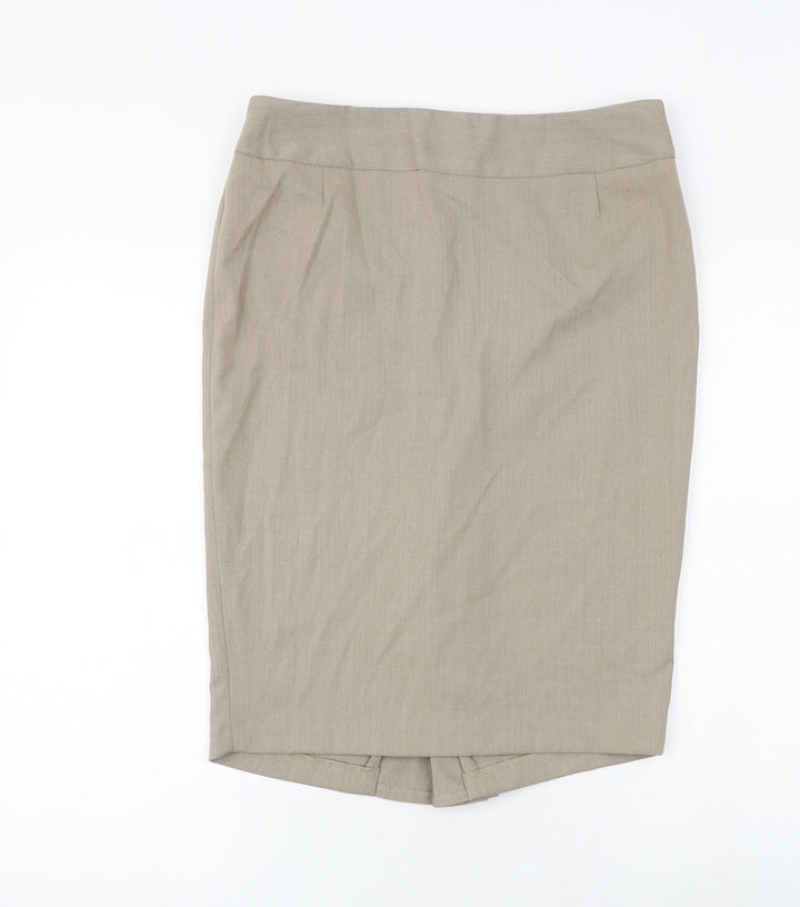 Sticky Fingers Womens Beige Polyester Straight & Pencil Skirt Size 12 Zip - Pleated Detail