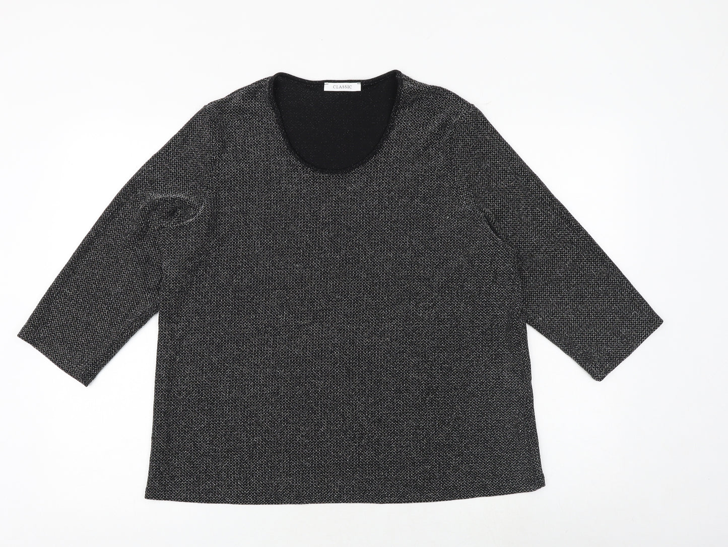 Classic Womens Black Polyamide Basic Blouse Size 18 Scoop Neck