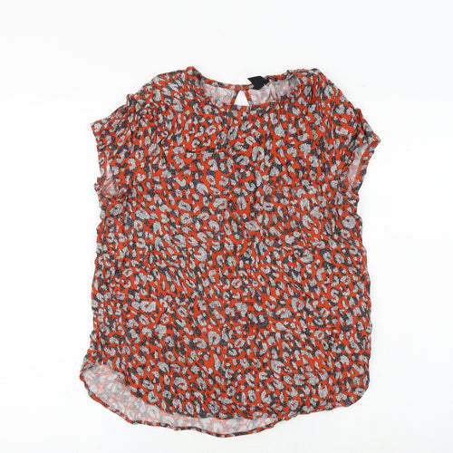 H&M Womens Orange Animal Print Viscose Basic Blouse Size 12 Boat Neck